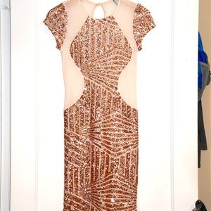 Mesh dress w/ rose gold sequins